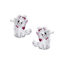 Srebrne kolczyki 925 Biały Kotek z serduszkiem sztyft dla małej damy
