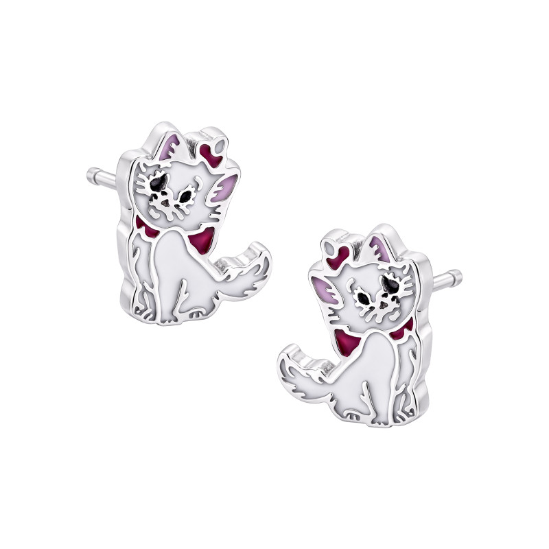 Srebrne kolczyki 925 Kotek z kokardką sztyft dla małej damy