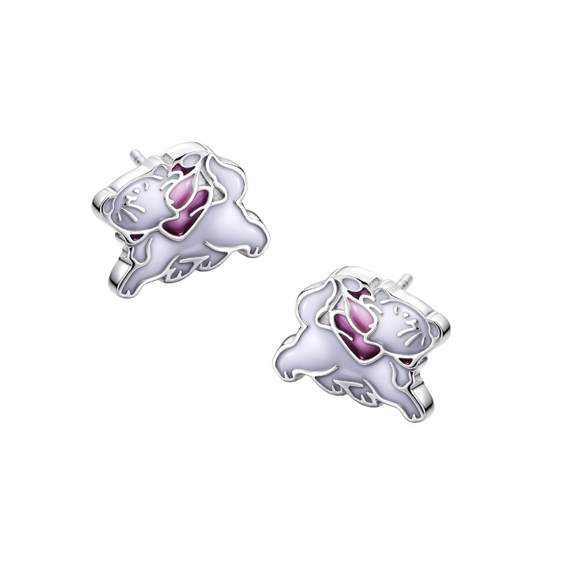 Srebrne kolczyki 925 Biały Kotek sztyft dla małej damy