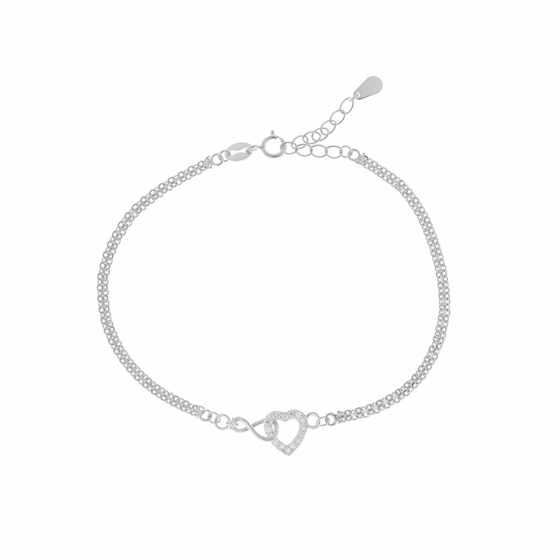 Srebrna bransoletka 925 Serce Nieskończoność Cyrkonie