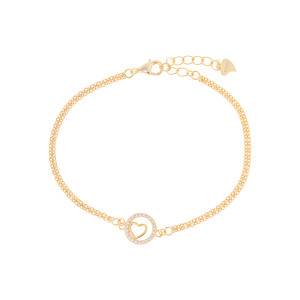 Srebrna pozłacana bransoletka 925 Serce w kole