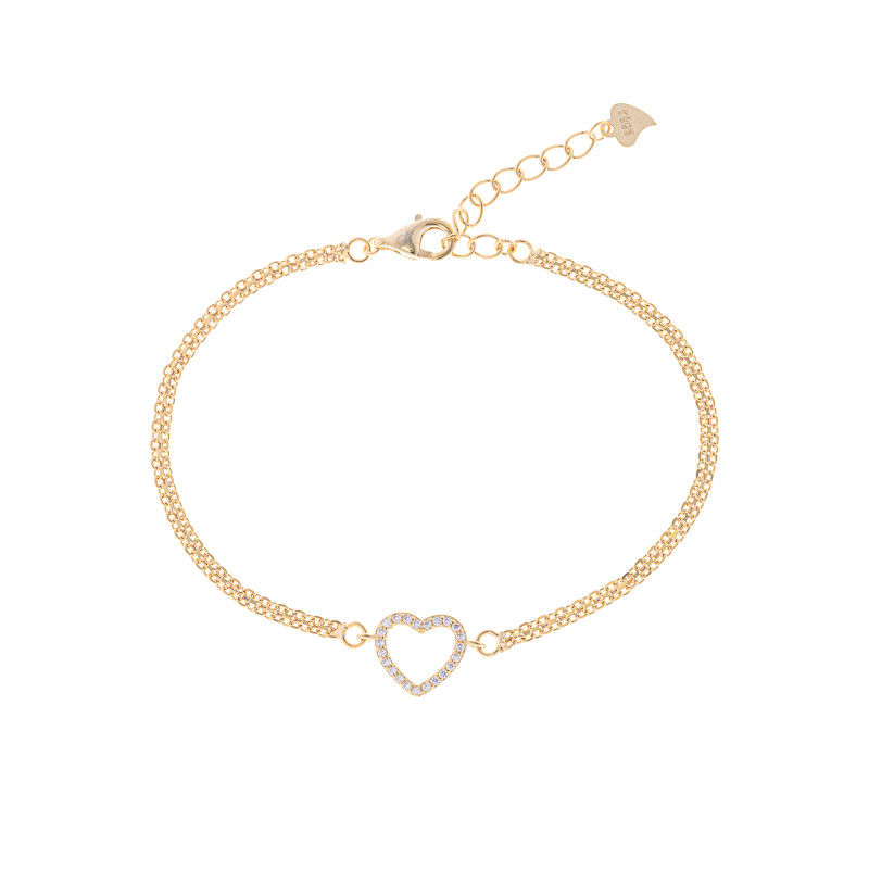 Srebrna pozłacana bransoletka 925 Serce w cyrkoniach