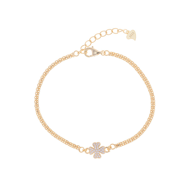 Srebrna pozłacana bransoletka 925 Koniczyna w cyrkoniach