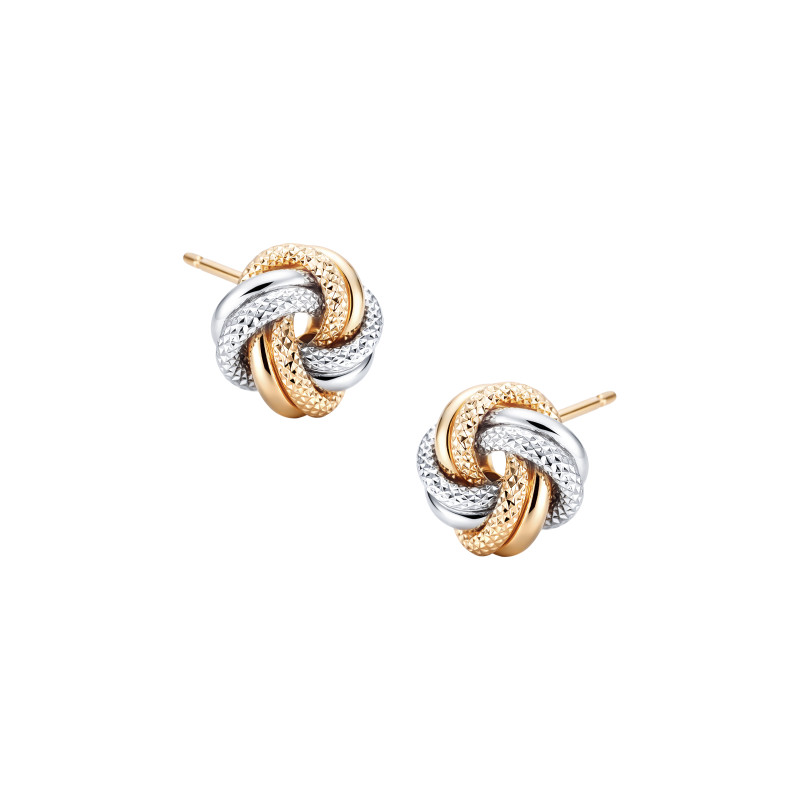 Złote kolczyki 585 Supełek dwa kolory