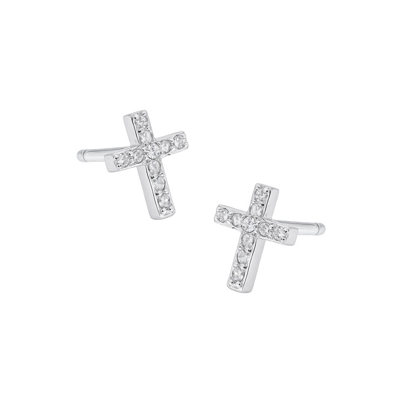 Srebrne kolczyki 925 Krzyżyk cyrkonie białe