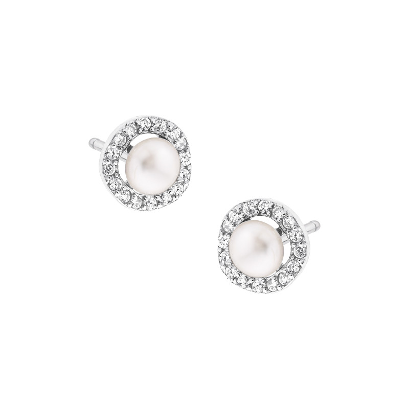 Srebrne kolczyki 925 Perła w falowanym kole