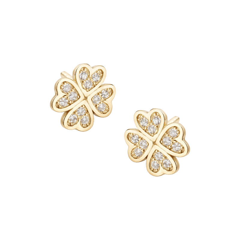 Srebrne pozłacane kolczyki 925 Koniczyna Luck