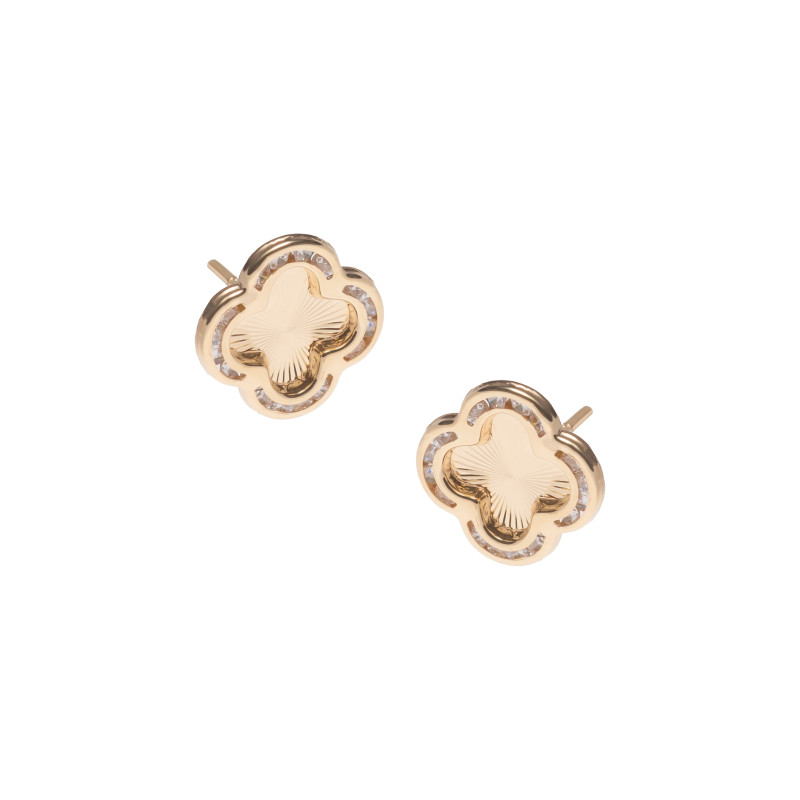 Złote kolczyki 585 Promienista Koniczynka cyrkonie PREZENT