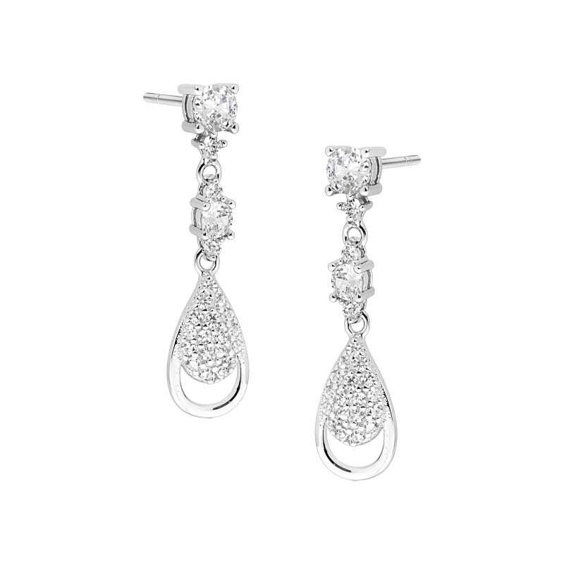Srebrne kolczyki 925 Wiszące białe Łezki cyrkonie