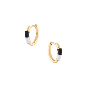 Srebrne pozłacane kolczyki 925 Koła z biało-czarnym paskiem