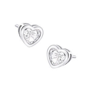 Srebrne kolczyki 925 Lśniące Serce biała cyrkonia 7mm