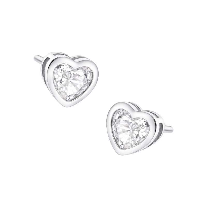 Srebrne kolczyki 925 Lśniące Serce biała cyrkonia 7mm