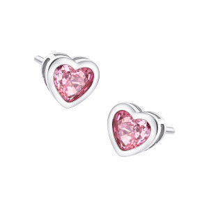 Srebrne kolczyki 925 Lśniące Serce różowa cyrkonia maxi