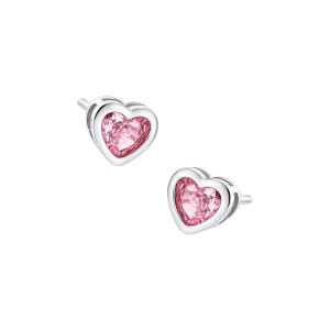 Srebrne kolczyki 925 Lśniące Serce różowa cyrkonia midi