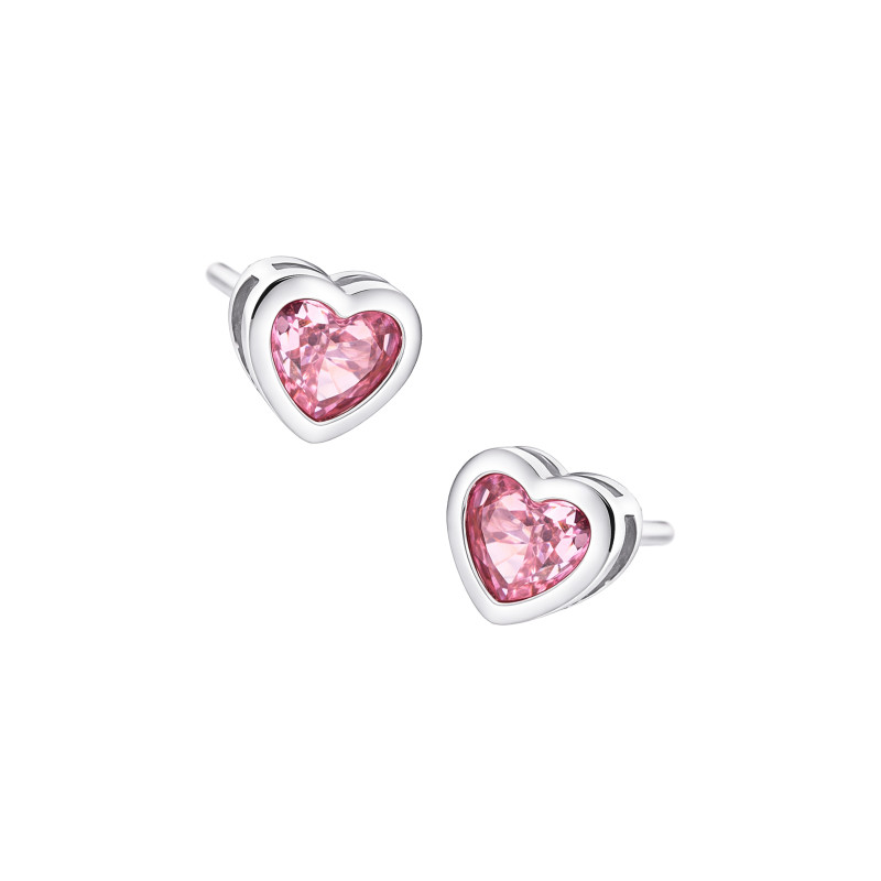 Srebrne kolczyki 925 Lśniące Serce różowa cyrkonia midi