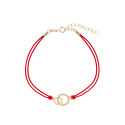 Srebrna pozłacana bransoletka 925 okrąg czerwony sznurek