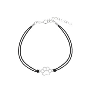 Srebrna bransoletka 925 psia łapa czarny sznurek