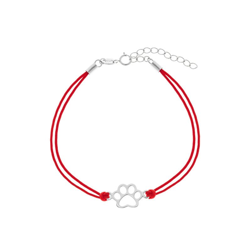 Srebrna bransoletka 925 psia łapa czerwony sznurek