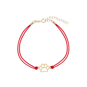 Srebrna pozłacana bransoletka 925 psia łapa czerwony sznurek