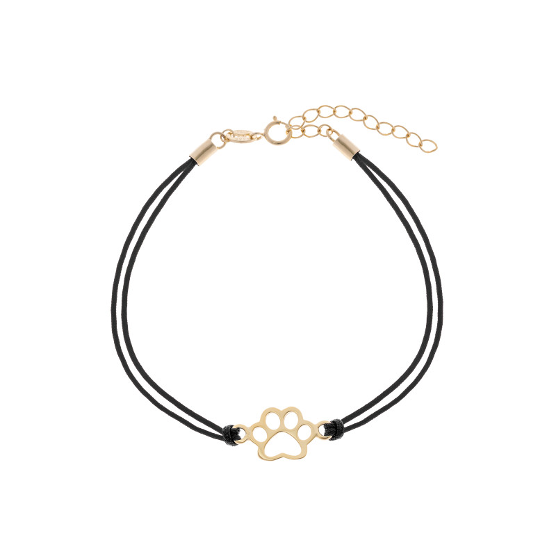 Srebrna pozłacana bransoletka 925 psia łapa czarny sznurek
