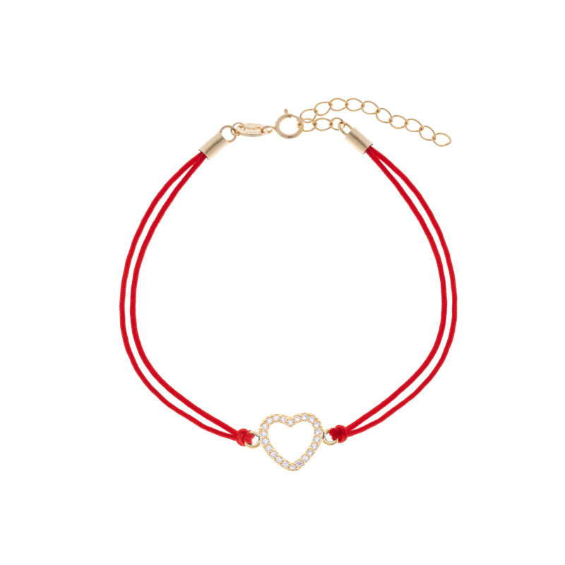 Srebrna pozłacana bransoletka 925 serce czerwony sznurek