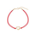 Srebrna pozłacana bransoletka 925 serce czerwony sznurek