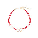 Srebrna pozłacana bransoletka 925 połączone serca ażurowe czerwony sznurek