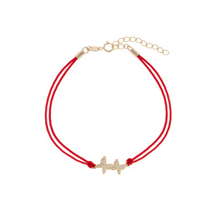 Srebrna pozłacana bransoletka 925 dwa motyle czerwony sznurek