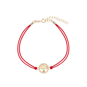 Srebrna pozłacana bransoletka 925 drzewko szczęścia czerwony sznurek