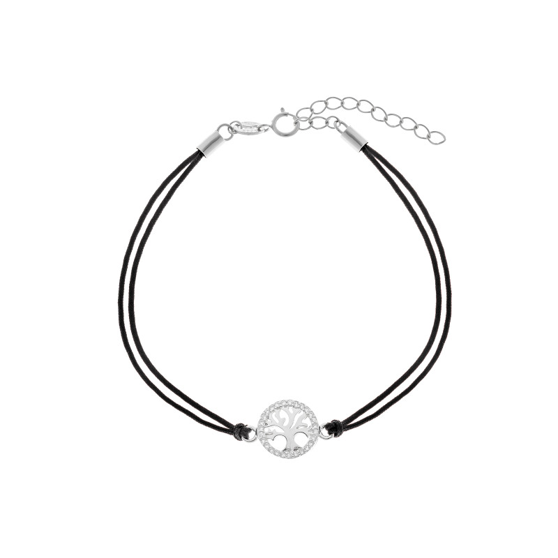 Srebrna bransoletka 925 drzewko szczęścia wypukłe czarny sznurek