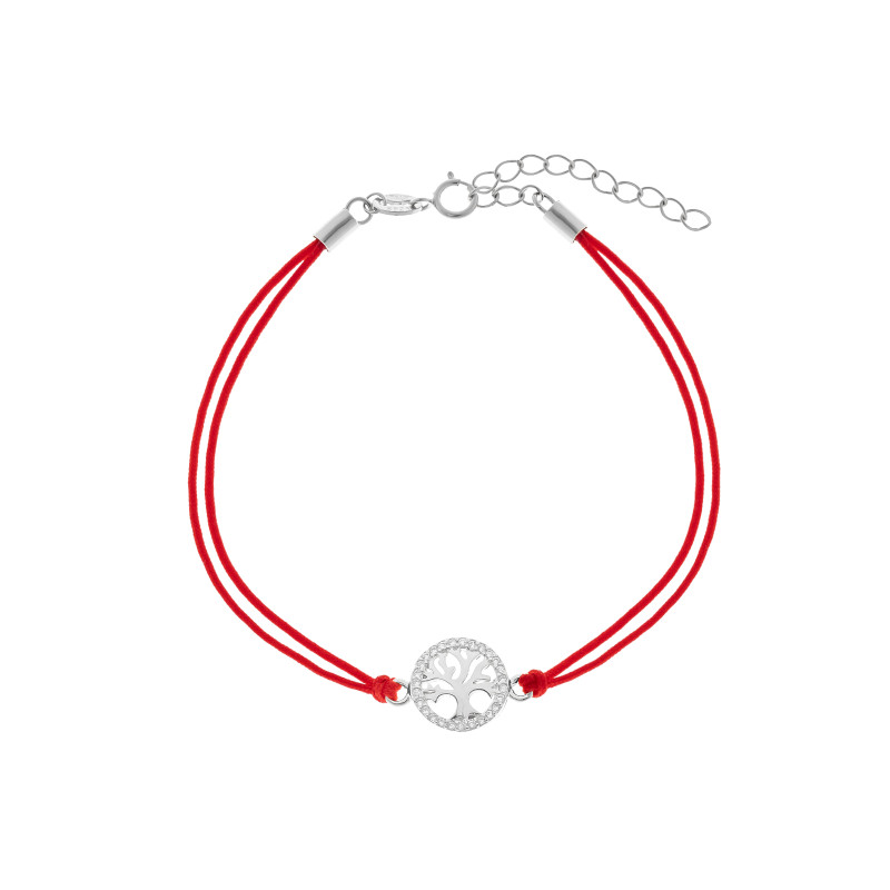 Srebrna bransoletka 925 drzewko szczęścia wypukłe czerwony sznurek