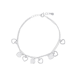 Srebrna bransoletka 925 dwa rzędy serc