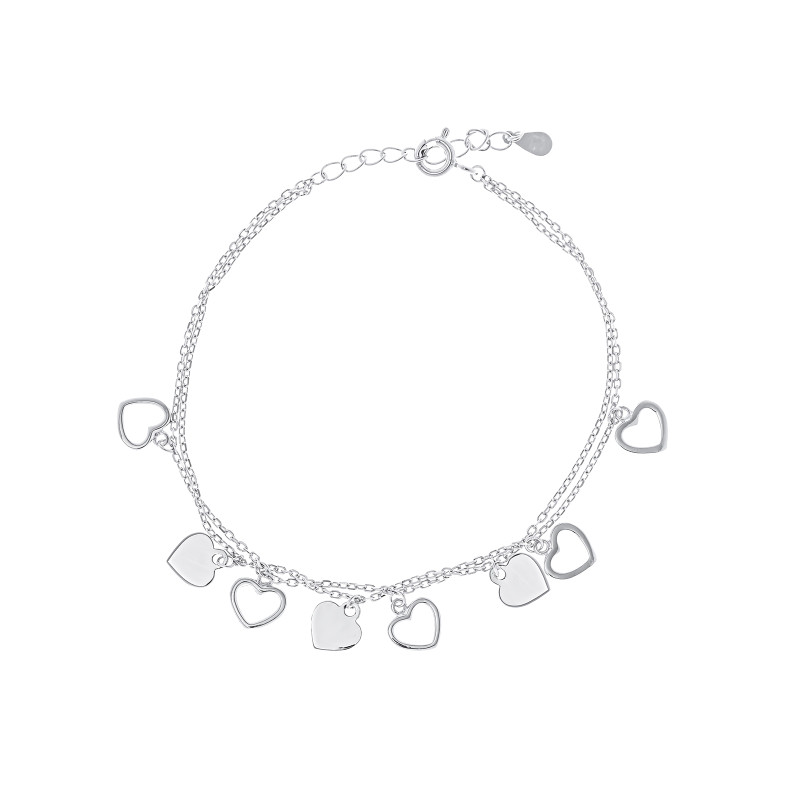 Srebrna bransoletka 925 dwa rzędy serc