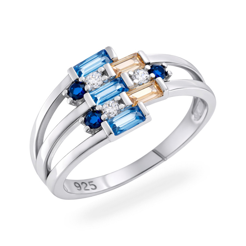 Srebrny Pierścionek 925 Kolorowe Cyrkonie