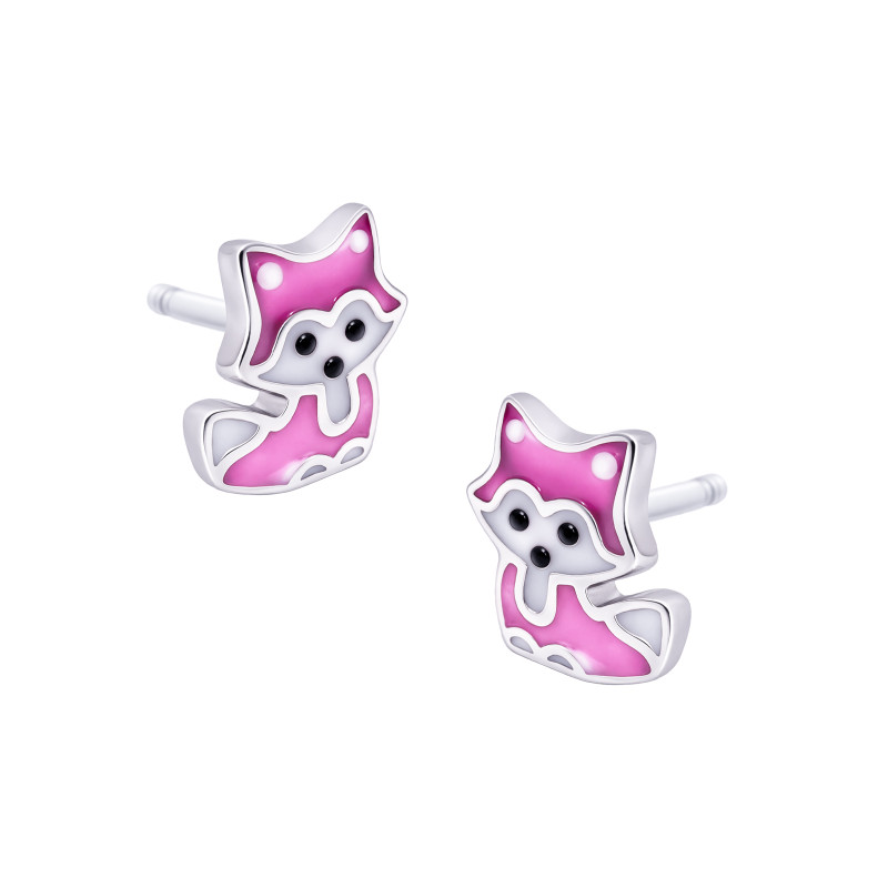 Srebrne Kolczyki 925 Różowy Lisek dla małej damy