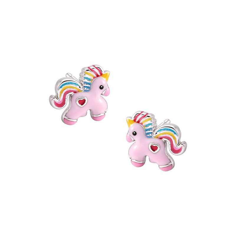 Srebrne Kolczyki Kolorowy Jednorożec konik dla małej damy