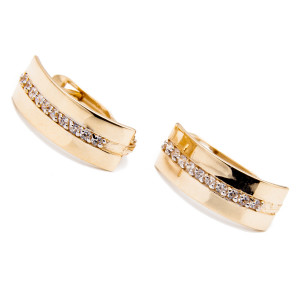 Złote kolczyki 585 wstęga z białymi cyrkoniami