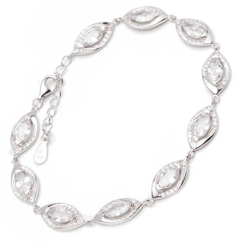 Srebrna Bransoletka Damska Białe Cyrkonie Łezki