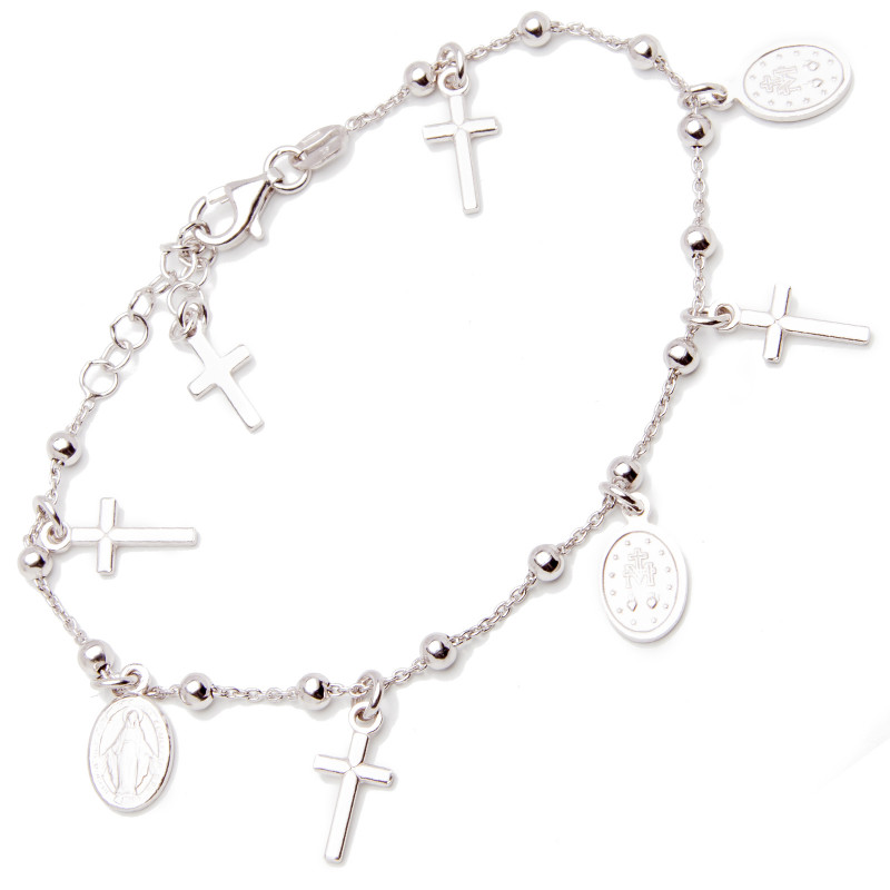 Srebrna bransoletka 925 krzyżyk medalik różaniec