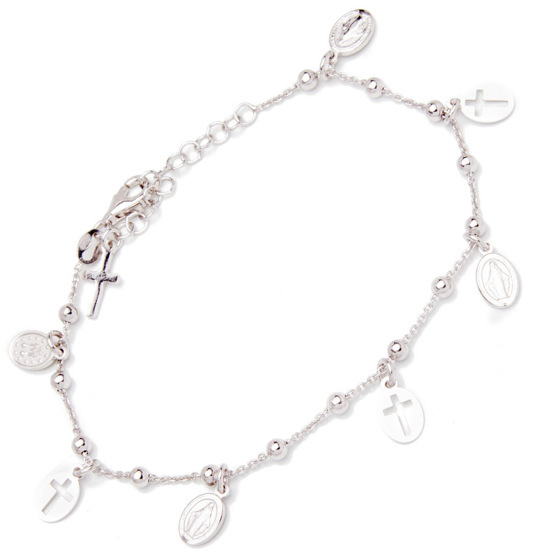 Srebrna Bransoletka 925 medaliki z krzyżykami