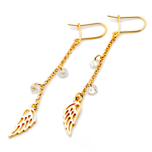 Srebrne pozłacane kolczyki wiszące skrzydła z cyrkoniami