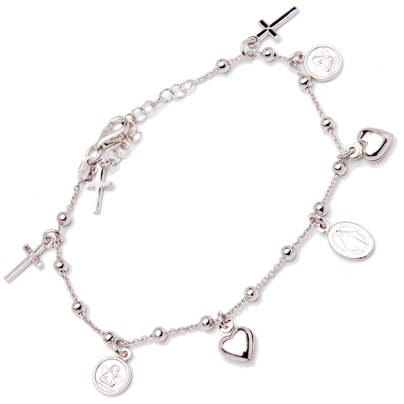 Srebrna Bransoletka 925 krzyżyki medaliki serduszko