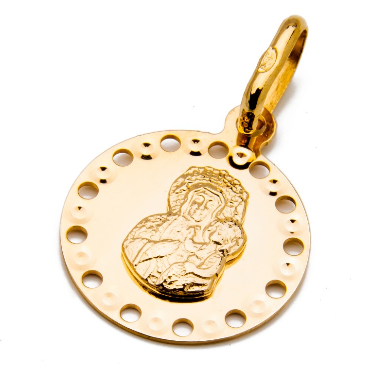 Złoty medalik 585 Matka Boska ażurowe koło