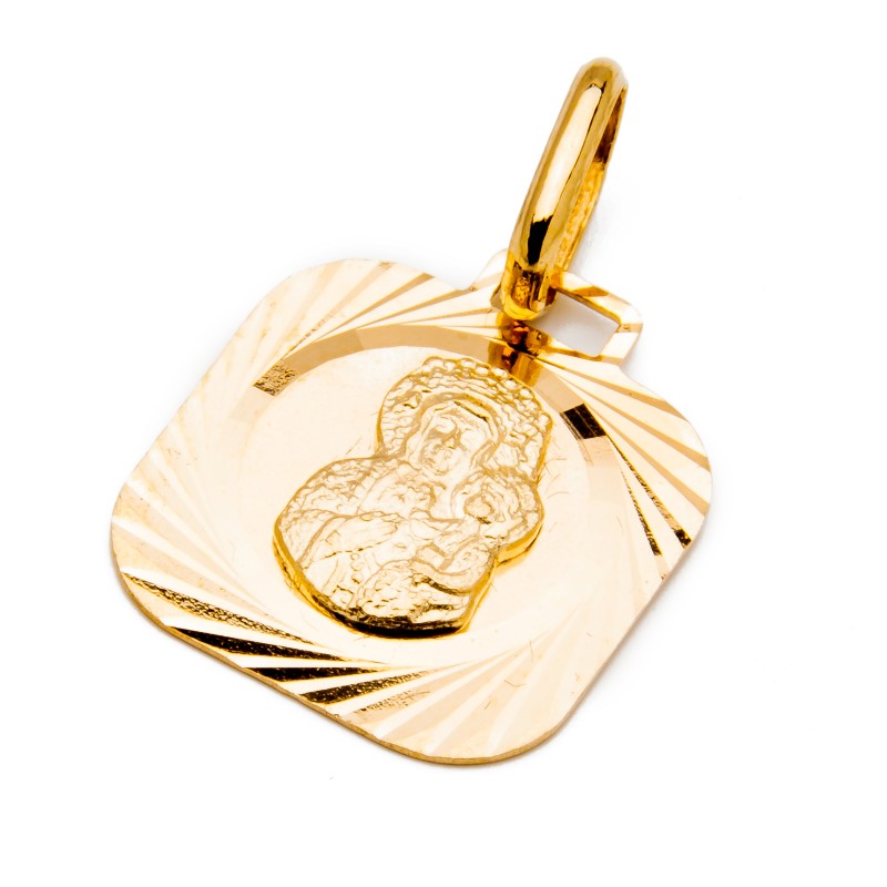 Złoty medalik 585 Matka Boska zdobiona