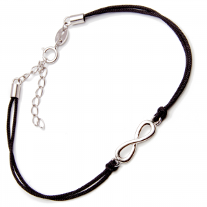Srebrna bransoletka nieskończoność czarny sznurek
