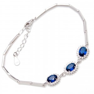 Srebrna Bransoletka Damska Niebieskie Cyrkonie