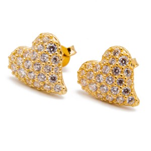 Złote kolczyki 585 Wypukłe serce z cyrkoniami
