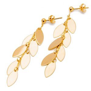 Złote kolczyki 585 wiszące listki