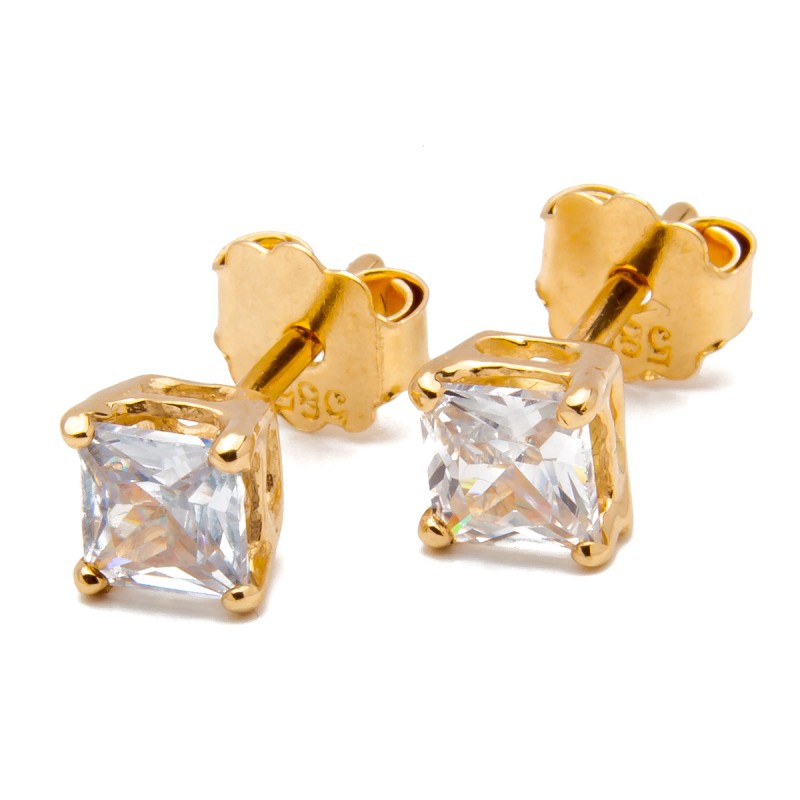 Złote kolczyki kwadratowa błysk