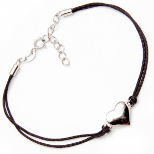 Srebrna bransoletka serduszko czarny sznurek
